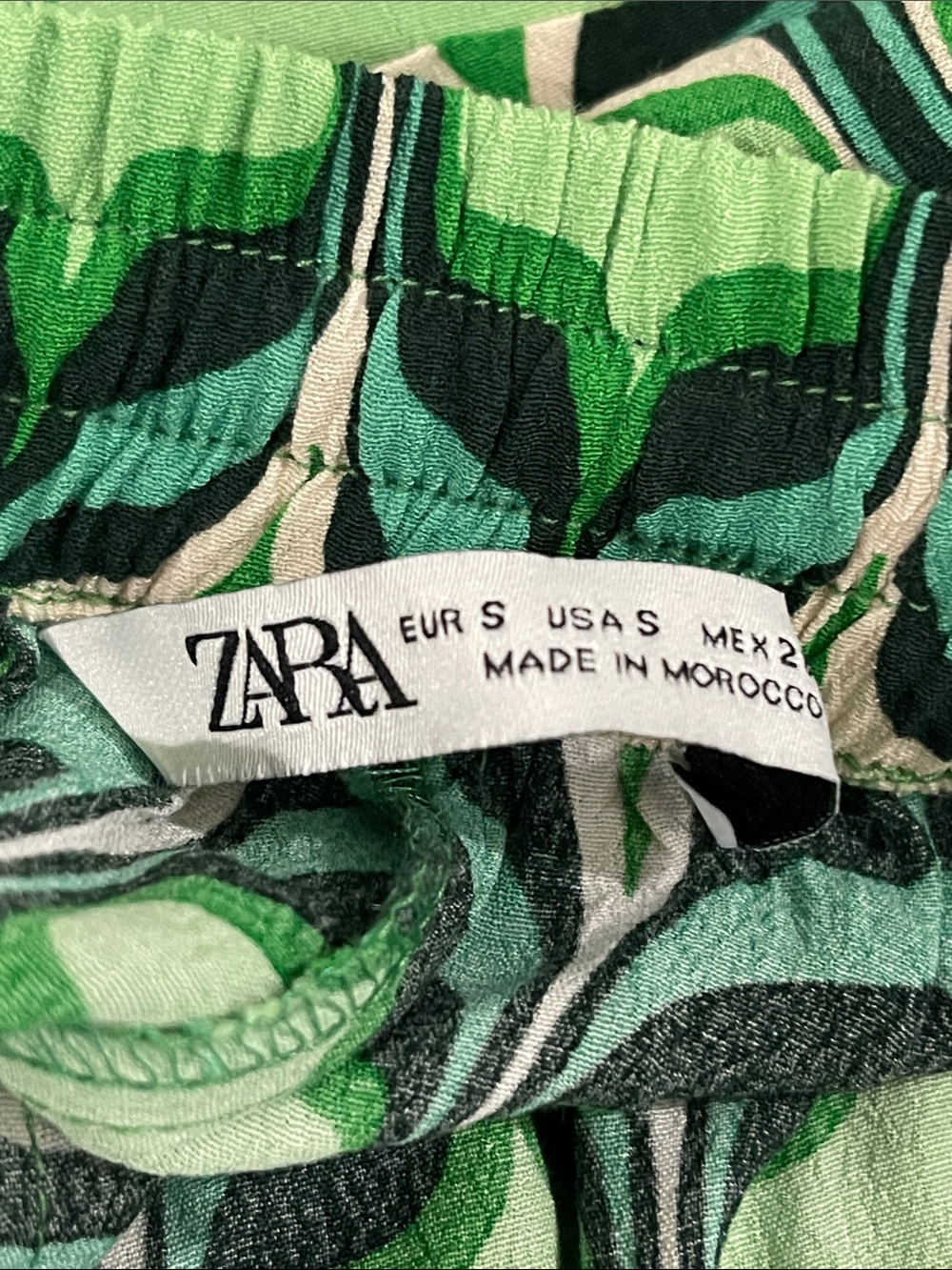 Zara Abstract Green Print Boho High Rise Pants Size Small - Picture 8 of 9